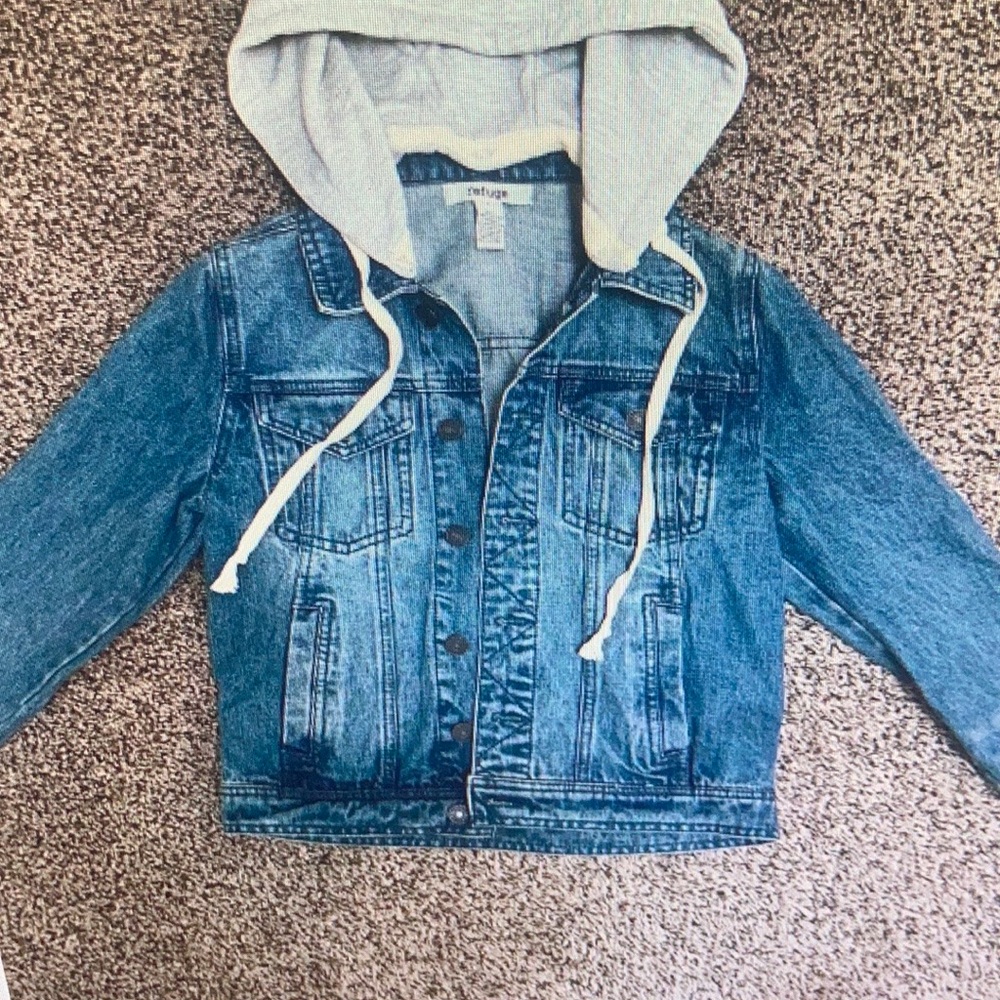 refuge Blue Denim Jacket with Gray Removable Hood